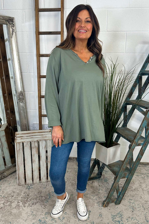 Briella V-Neck Cotton Top Khaki - Image 3