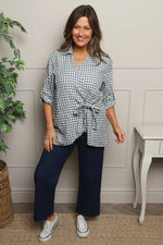 Shyla Gingham Wrap Cotton Top Mid Grey Mid Grey - Shyla Gingham Wrap Cotton Top Mid Grey