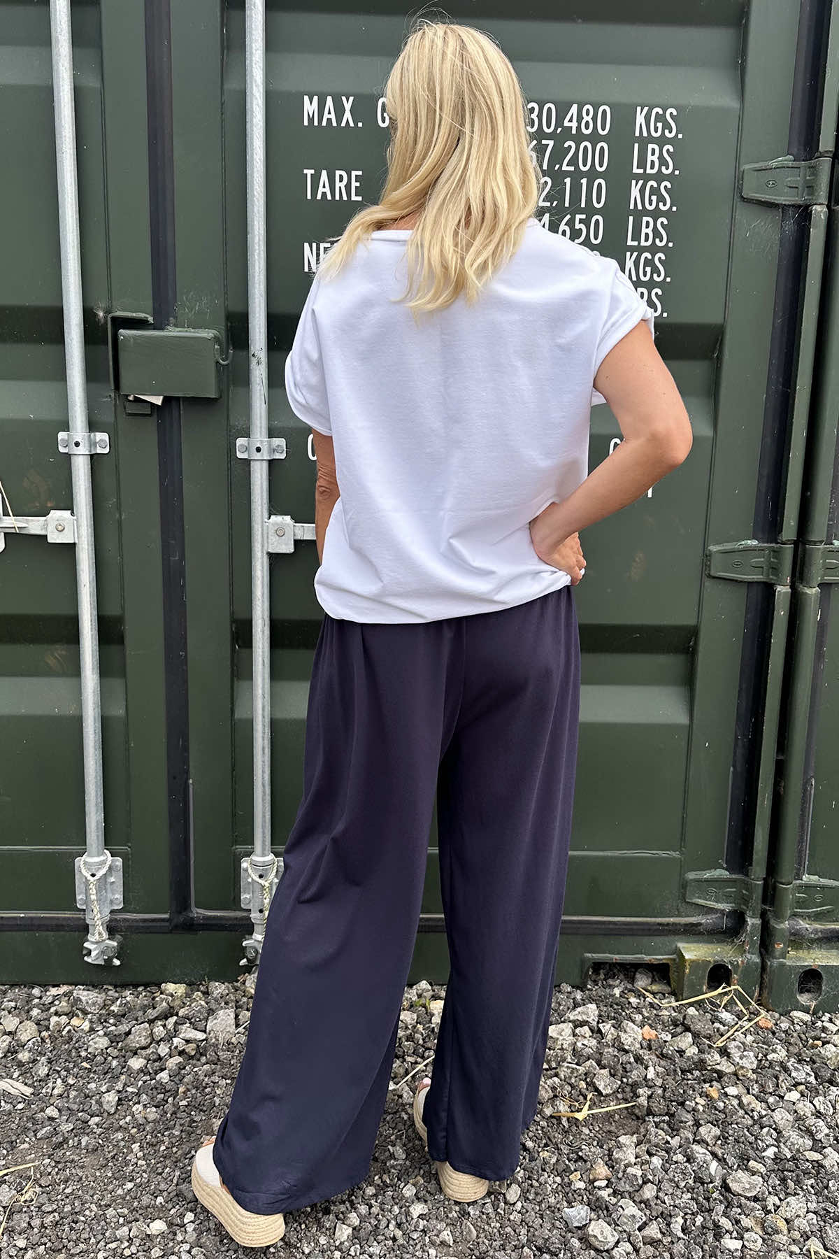 Ayla Wide Leg Cotton Trousers Navy