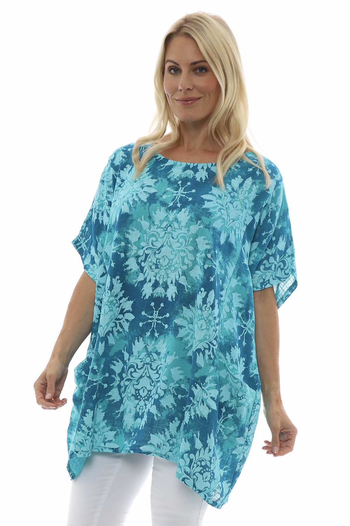 Gabriana Pattern Cotton Top Aqua