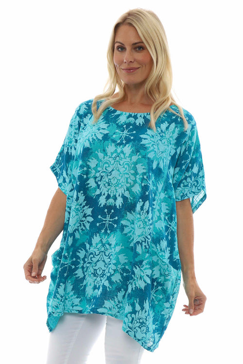 Gabriana Pattern Cotton Top Aqua - Image 4