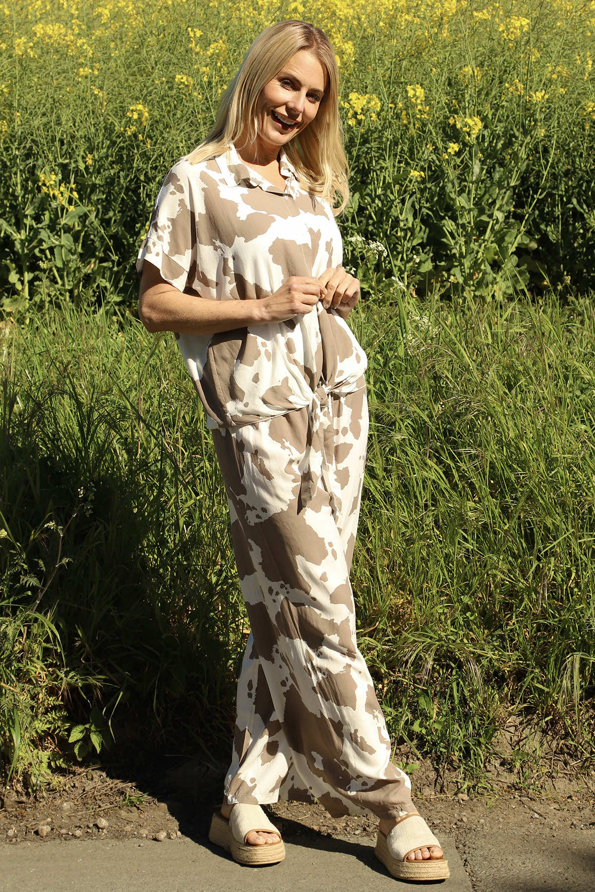 Edna Print Tie Shirt Mocha