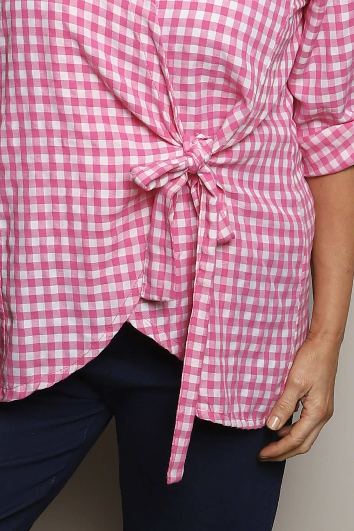 Shyla Gingham Wrap Cotton Top Fuchsia