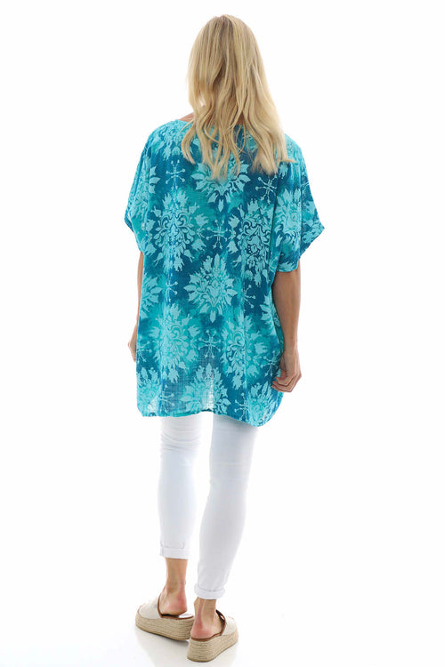 Gabriana Pattern Cotton Top Aqua - Image 6