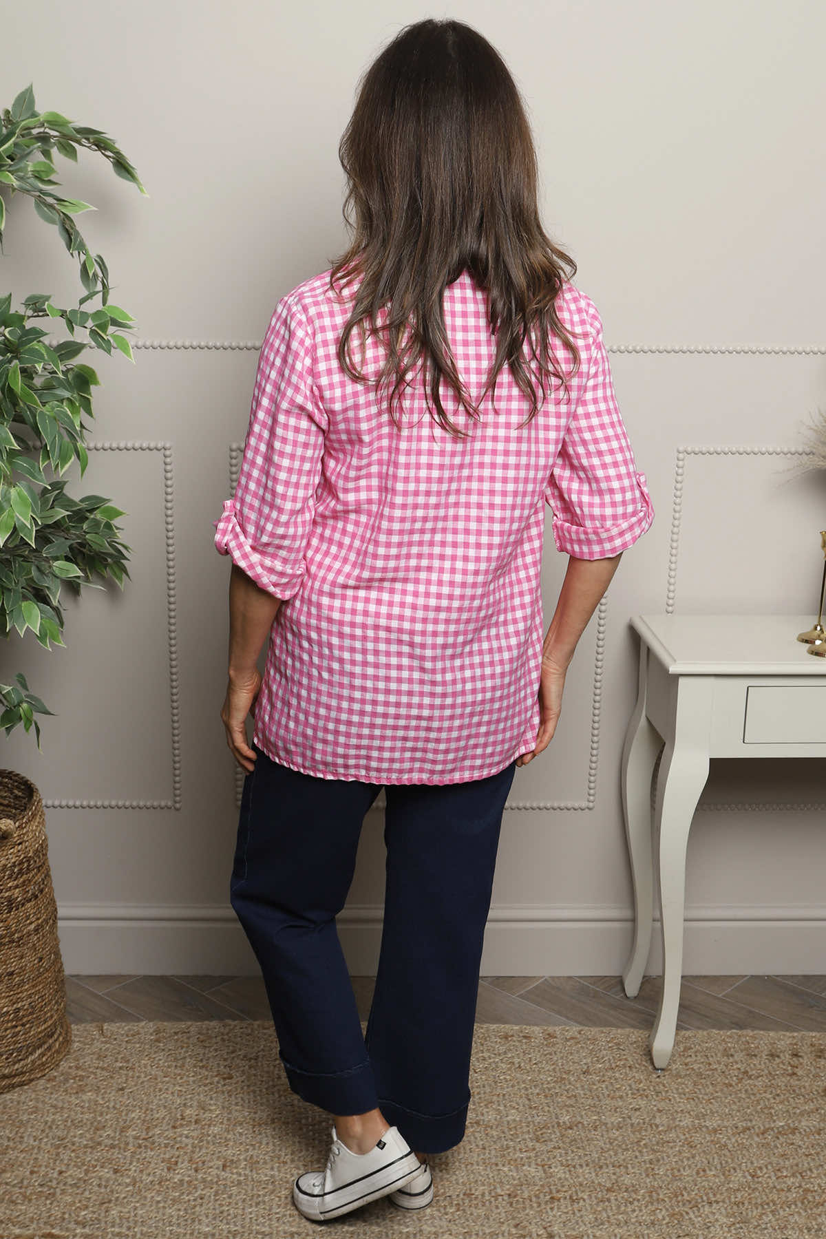 Shyla Gingham Wrap Cotton Top Fuchsia