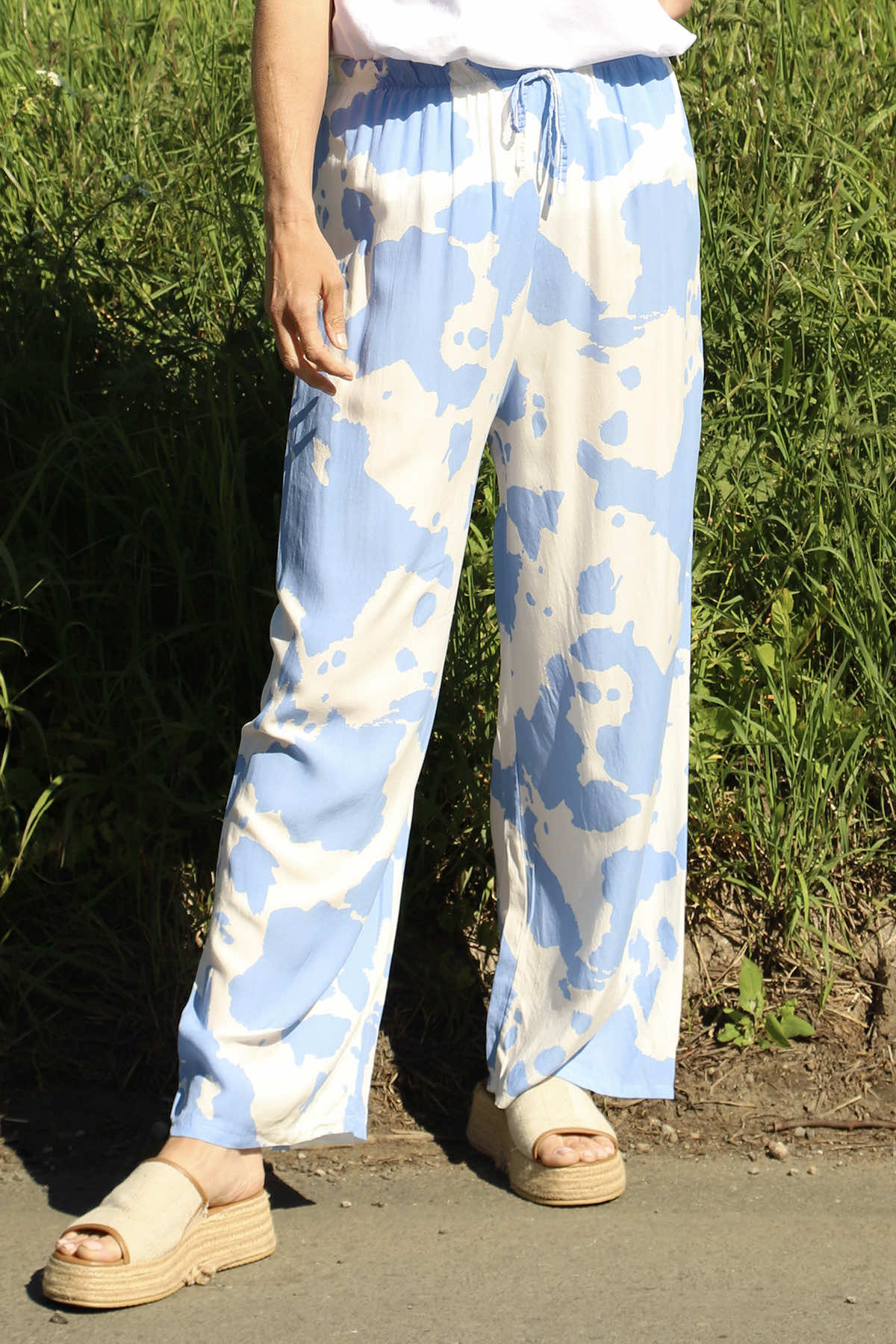 Cecily Print Trousers Powder Blue