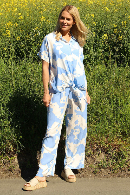Edna Print Tie Shirt Powder Blue - Image 2