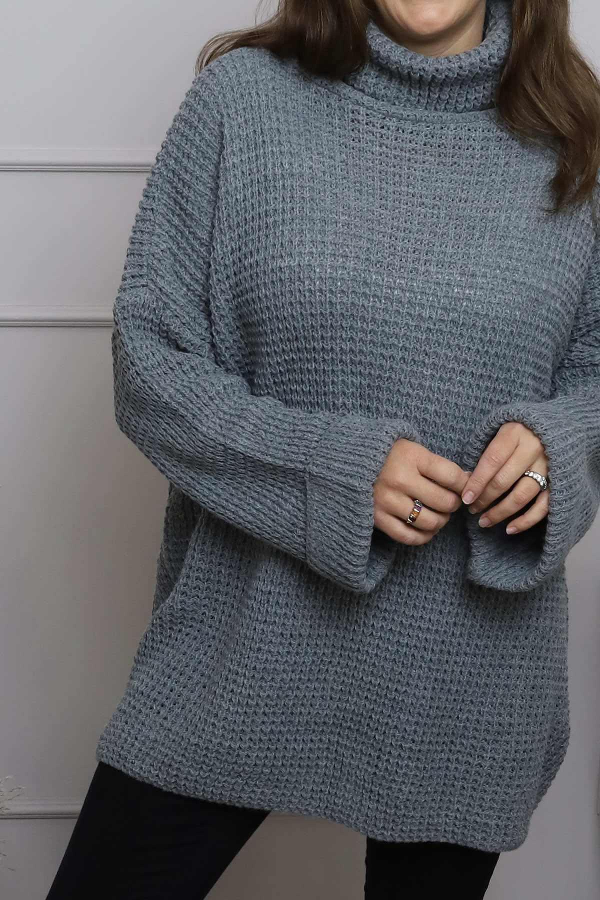 Romilly Polo Neck Knitted Jumper Mid Grey