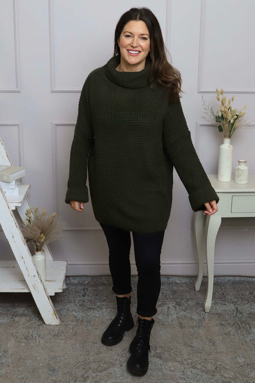 Romilly Polo Neck Knitted Jumper Khaki - Image 1