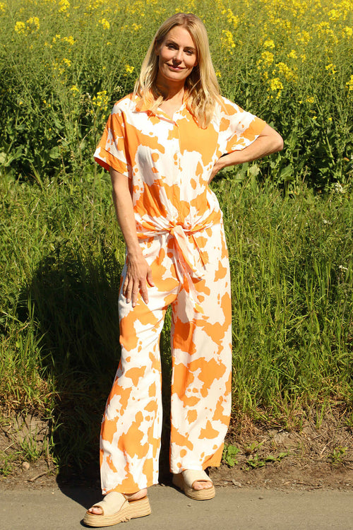 Edna Print Tie Shirt Orange - Image 2