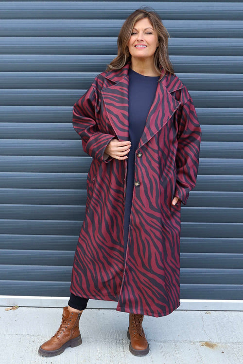 Jenna Zebra Print Coat Wine - Image 1