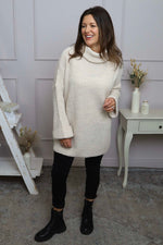 Romilly Polo Neck Knitted Jumper Stone Stone - Romilly Polo Neck Knitted Jumper Stone