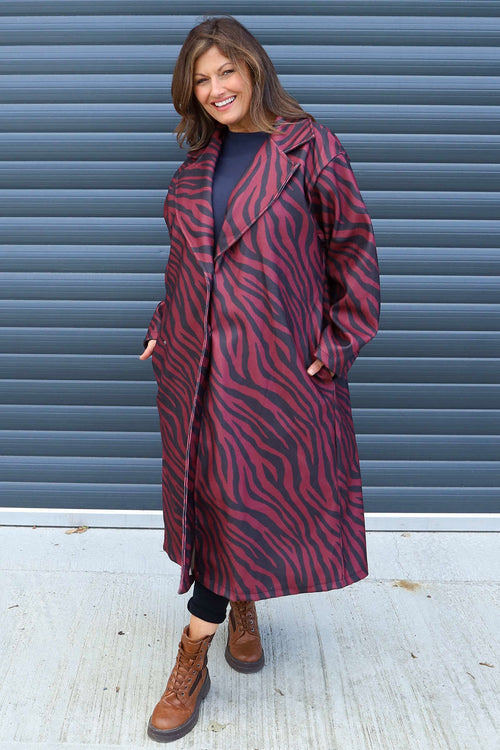 Jenna Zebra Print Coat Wine - Image 2