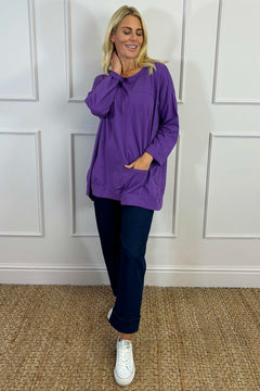 Delphine Pocket Cotton Top Purple