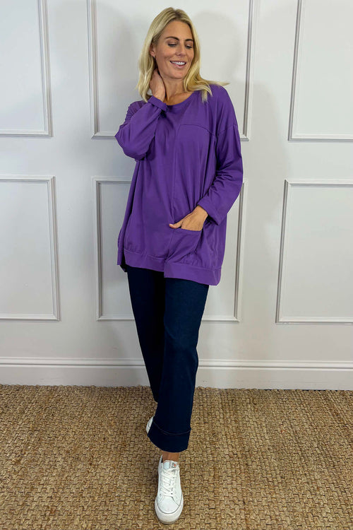 Delphine Pocket Cotton Top Purple - Image 1