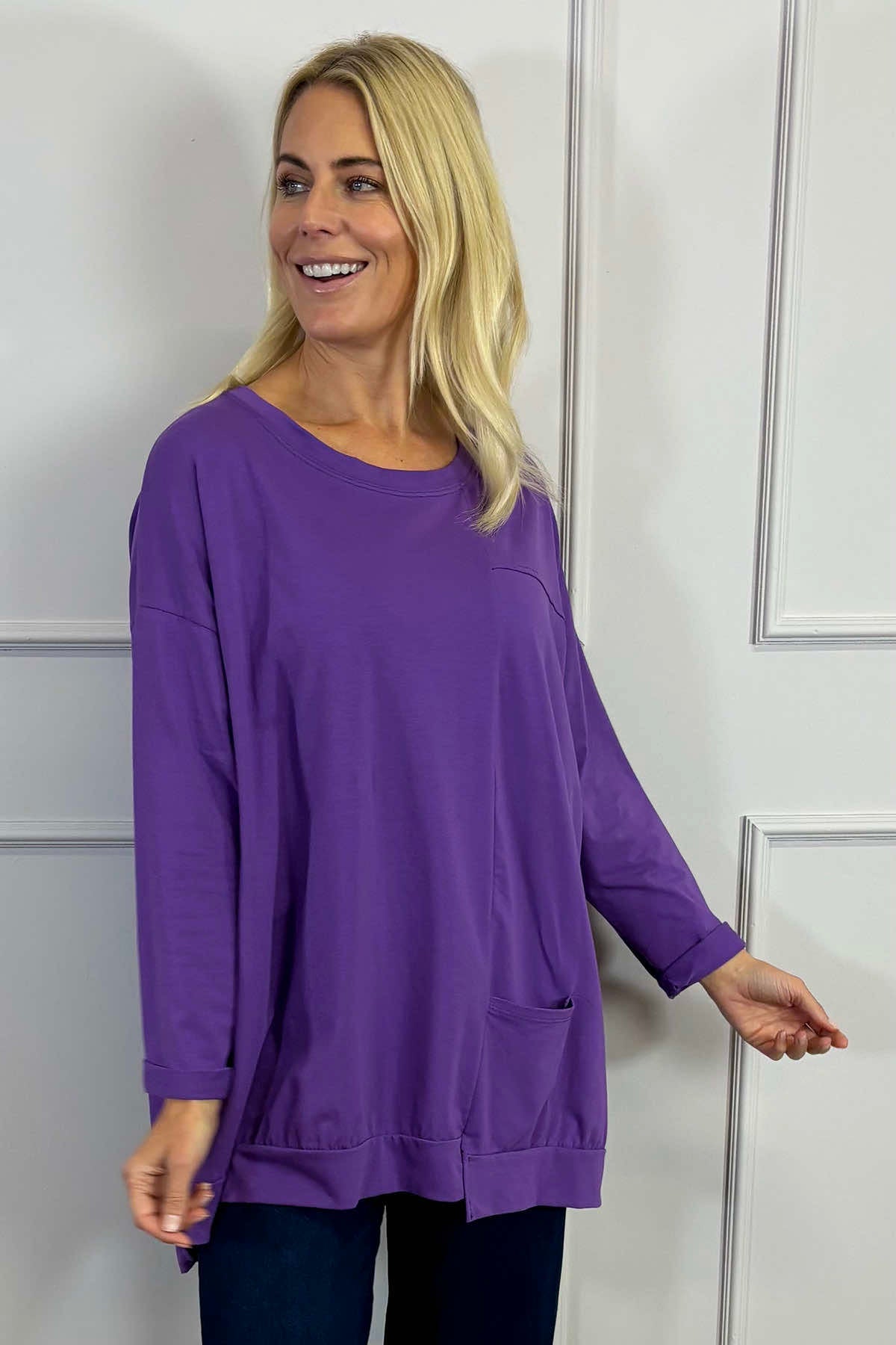 Delphine Pocket Cotton Top Purple