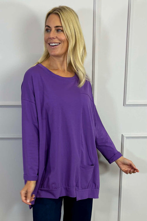 Delphine Pocket Cotton Top Purple - Image 2