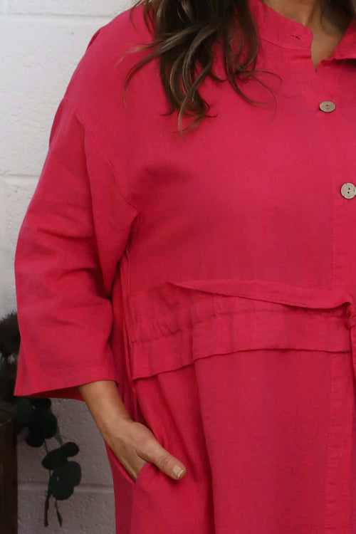 Sienna Button Linen Dress Fuchsia - Image 3