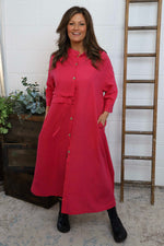 Sienna Button Linen Dress Fuchsia Fuchsia - Sienna Button Linen Dress Fuchsia