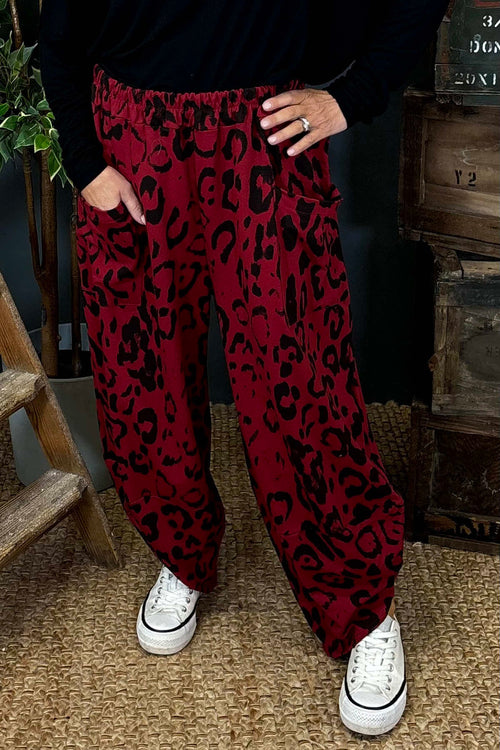 Carter Leopard Print Cotton Joggers Wine - Image 3