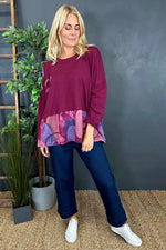 Kayla Print Panel Cotton Top Wine Wine - Kayla Print Panel Cotton Top Wine