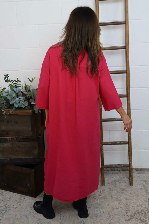 Sienna Button Linen Dress Fuchsia - Image 4