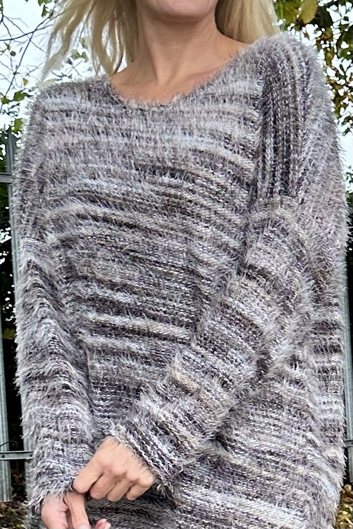 Lowri Fuzzy Stripe Jumper Mocha