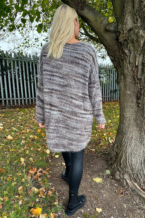 Lowri Fuzzy Stripe Jumper Mocha - Image 4