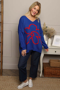 Roxanna Flower Knitted Jumper Cobalt