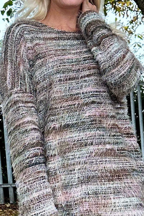 Lowri Fuzzy Stripe Jumper Khaki - Image 3