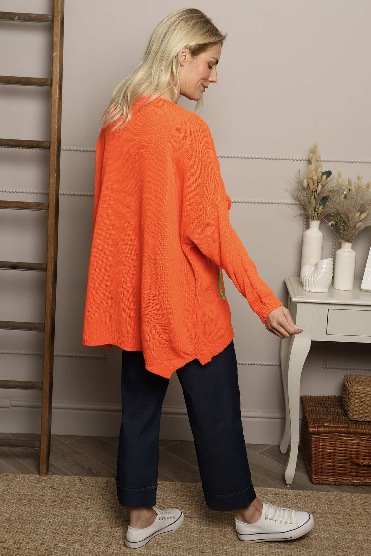 Roxanna Flower Knitted Jumper Orange