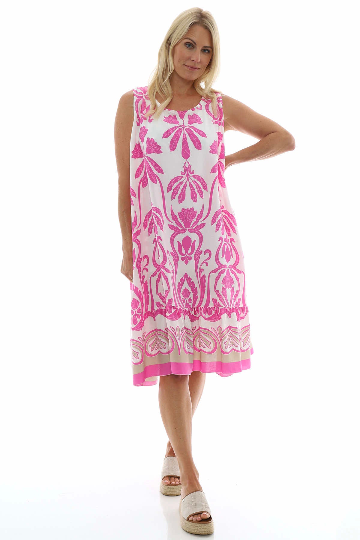 Imani Sleeveless Print Dress Fuchsia