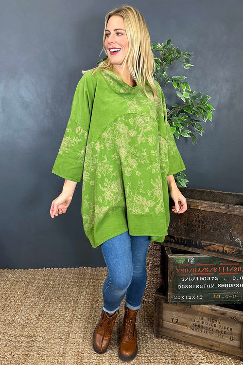 Arlenna Print Cotton Top Green