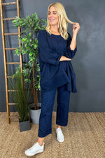 Bronte Cord Panel Top Navy Navy - Bronte Cord Panel Top Navy