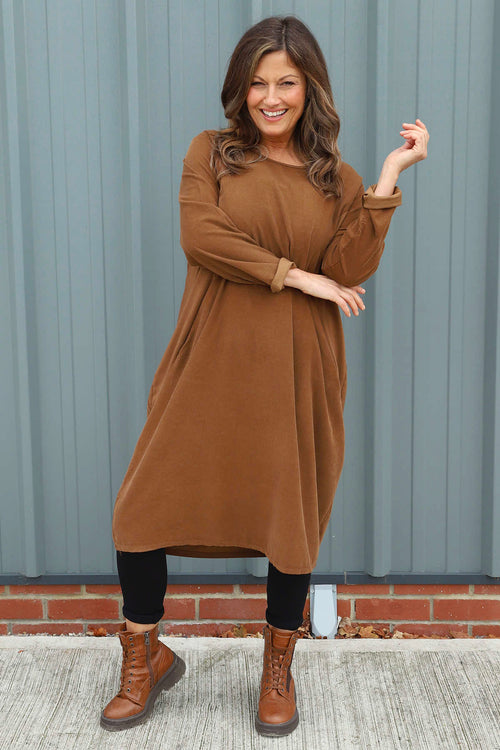 Kiana Needlecord Dress Nutmeg - Image 3