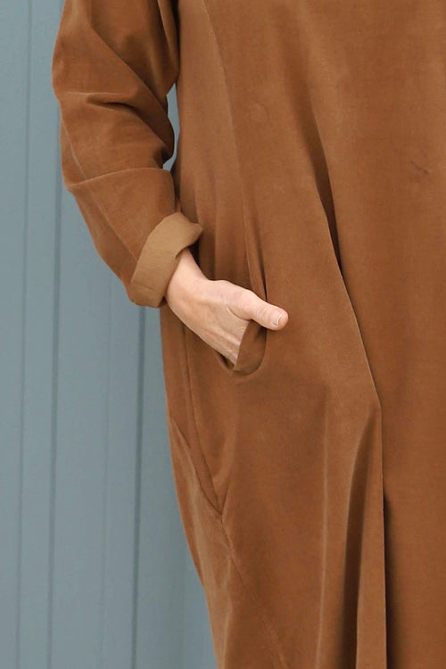Kiana Needlecord Dress Nutmeg - Image 2