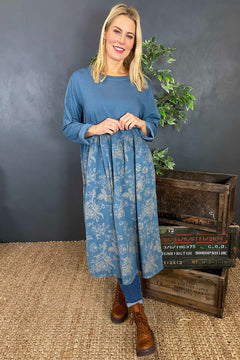 Jillian Print Cotton Dress Blue