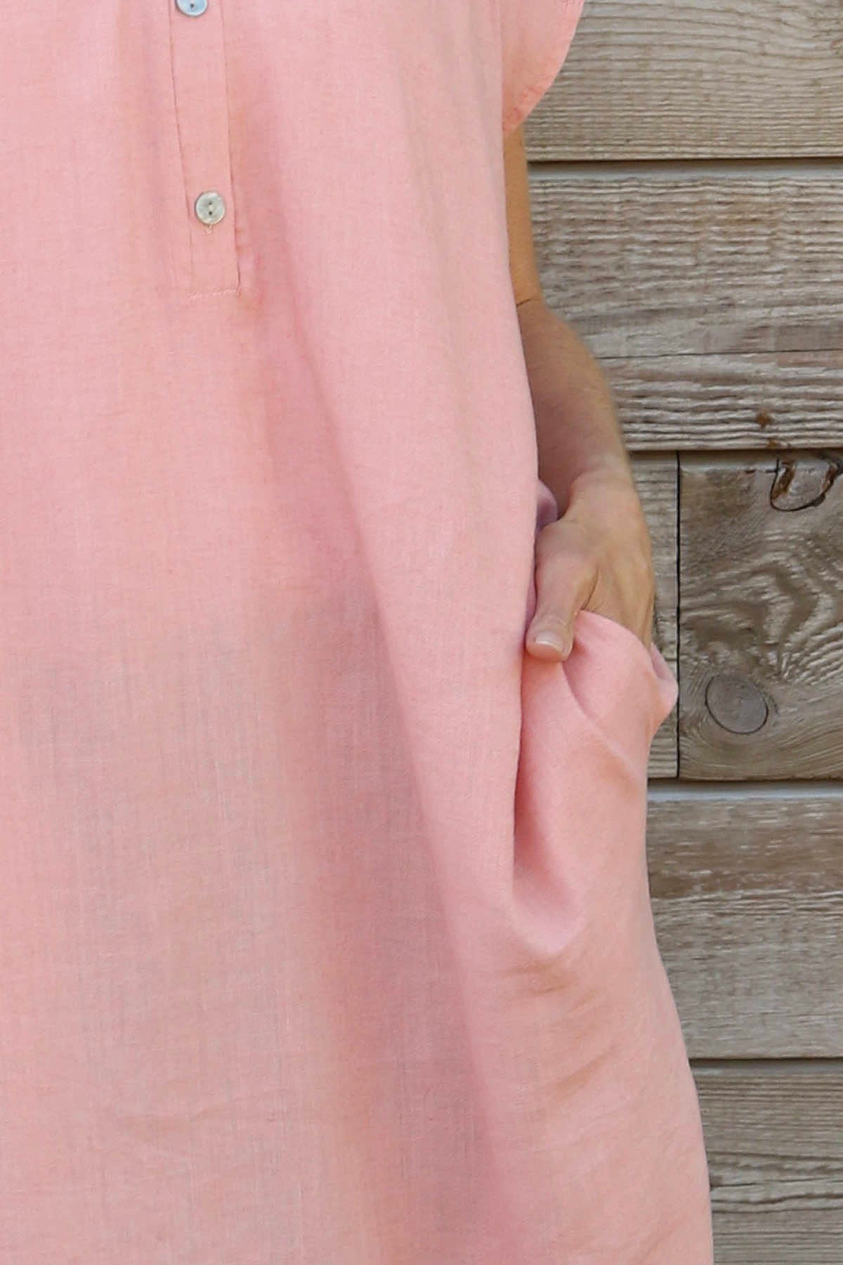 Hayle Button Linen Tunic Pink