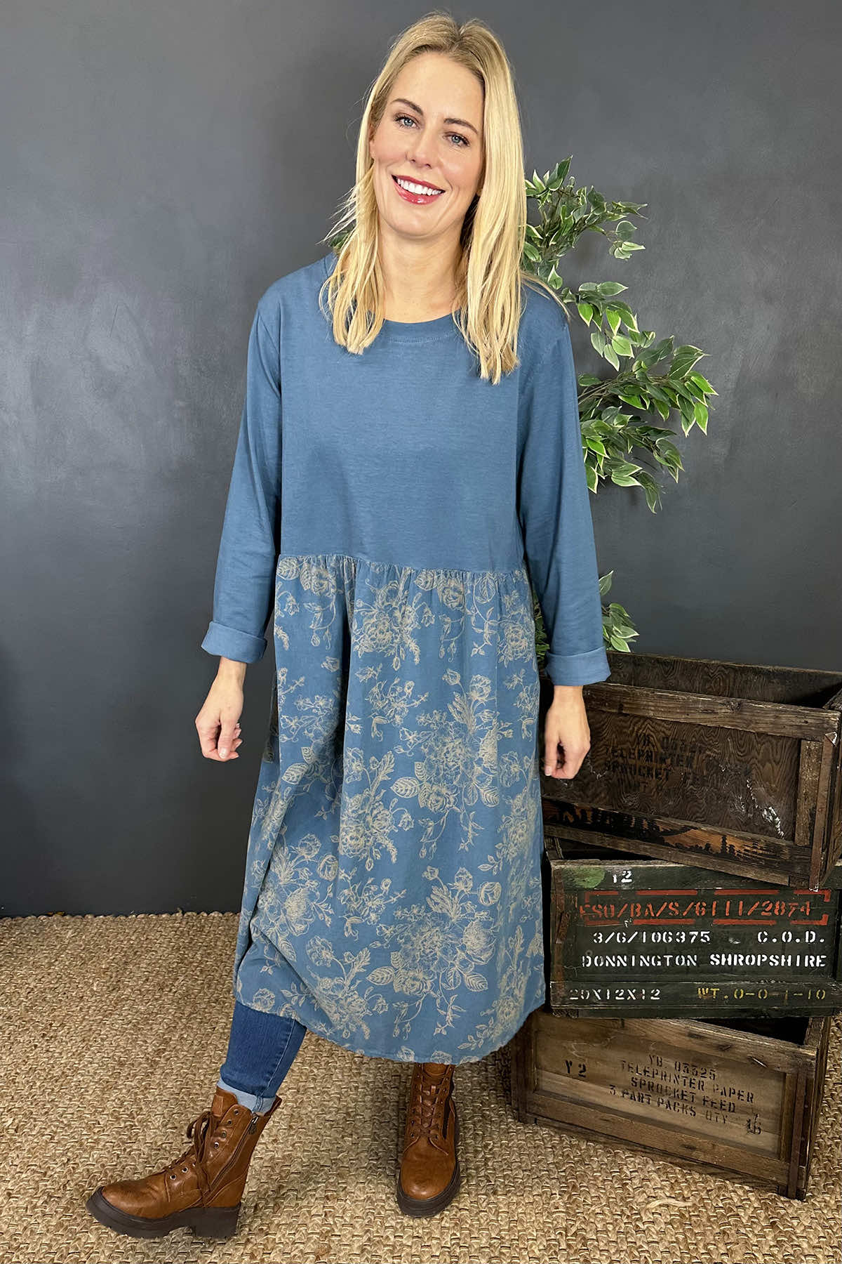 Jillian Print Cotton Dress Blue