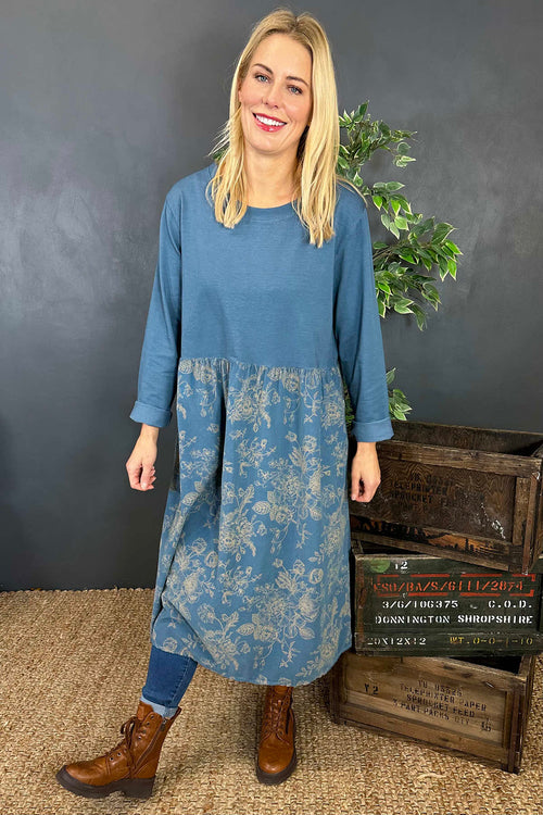 Jillian Print Cotton Dress Blue - Image 3