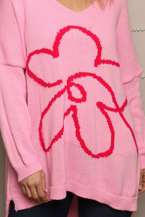 Roxanna Flower Knitted Jumper Pink - Image 3