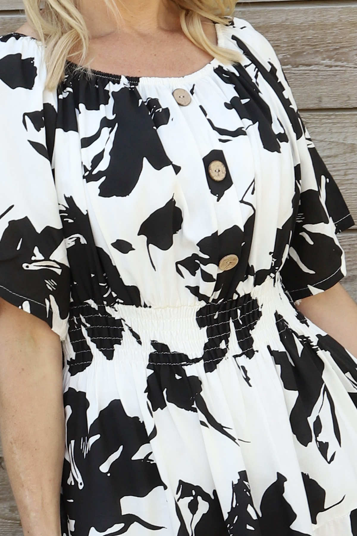 Sennen Print Button Dress Black