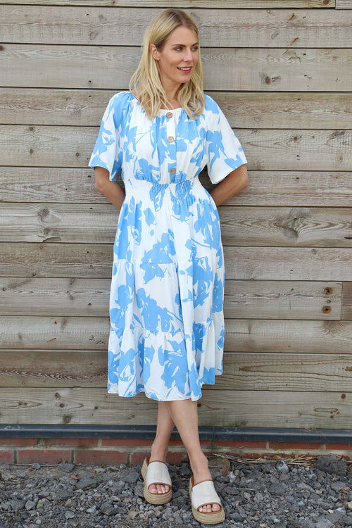 Sennen Print Button Dress Powder Blue - Image 1