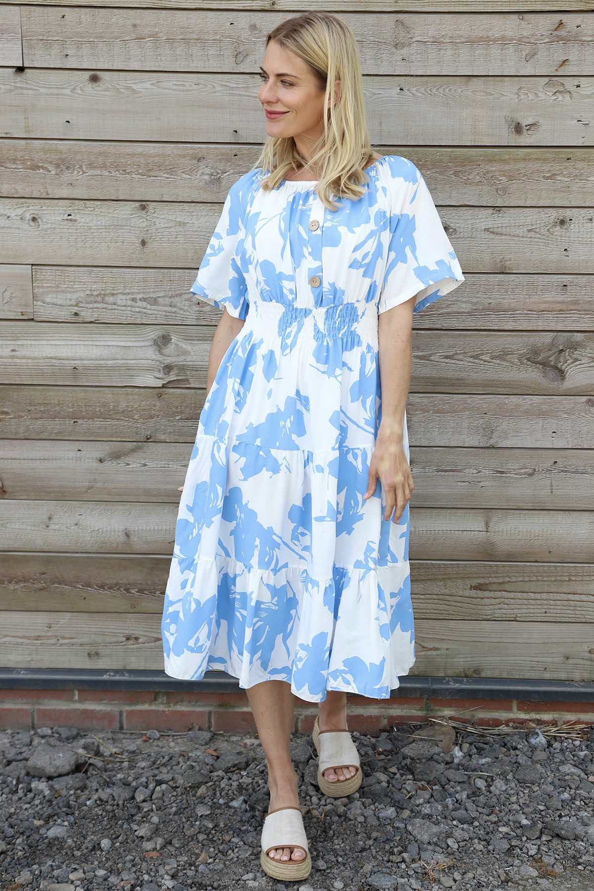 Sennen Print Button Dress Powder Blue
