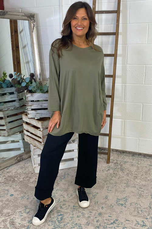 Georgia Button Cotton Top Khaki