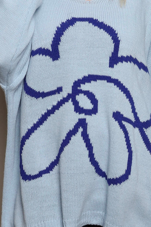 Roxanna Flower Knitted Jumper Light Blue - Image 3