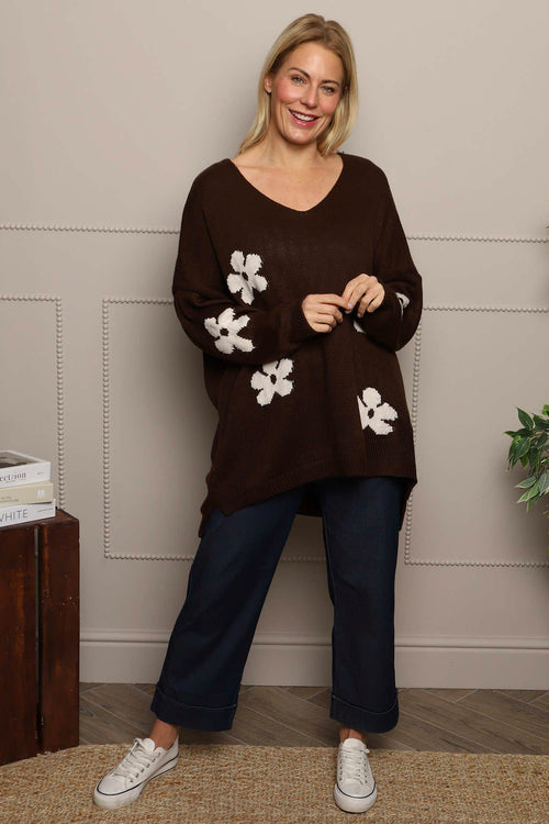 Valerie Flower Knitted Jumper Cocoa - Image 1