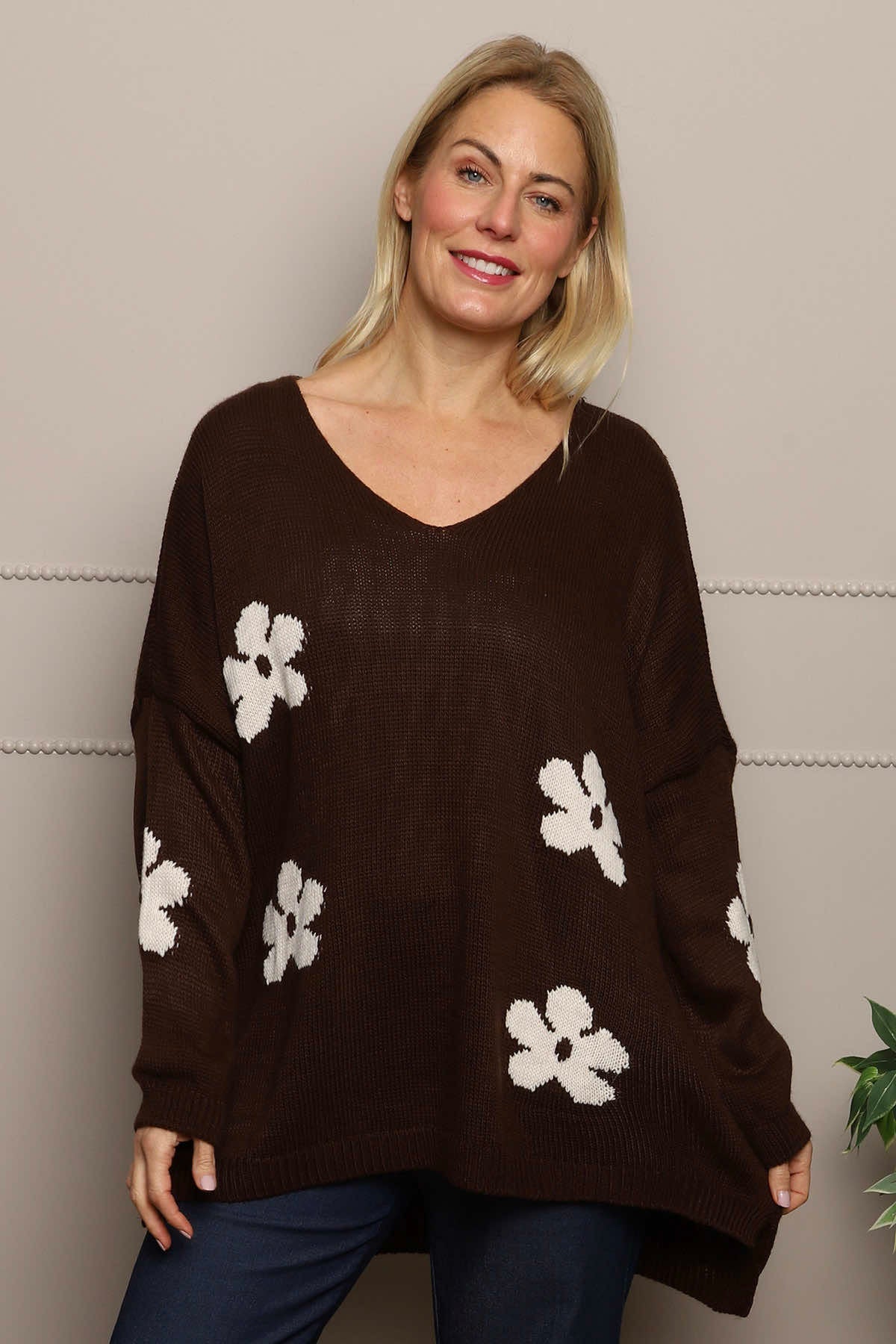 Valerie Flower Knitted Jumper Cocoa