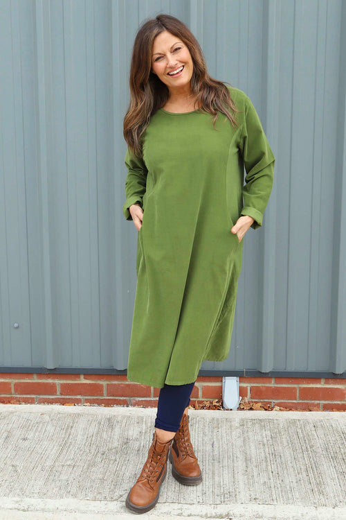Kiana Needlecord Dress Olive - Image 1