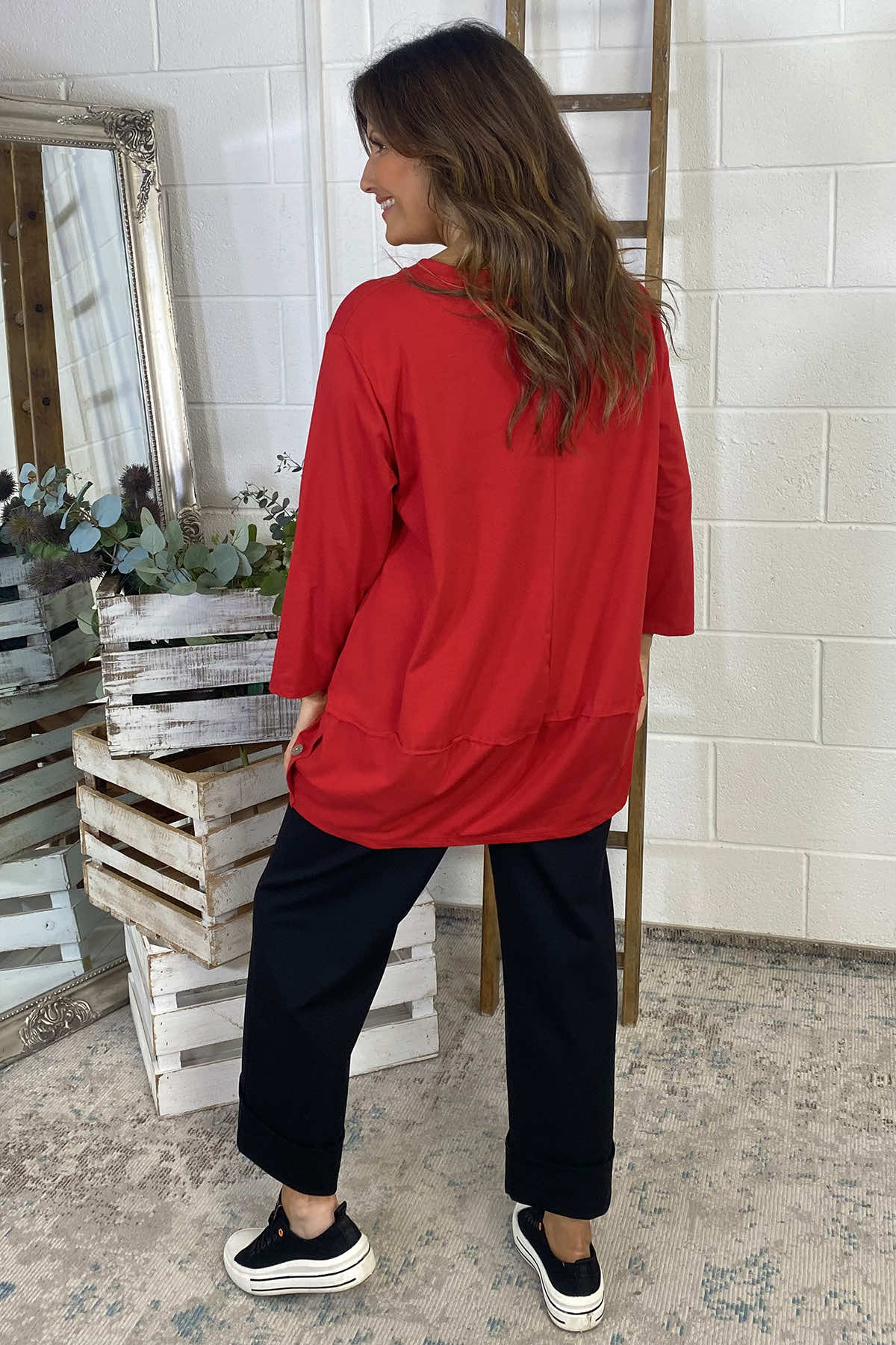 Georgia Button Cotton Top Red